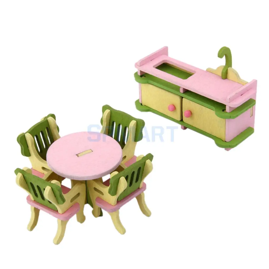 Dollhouse Miniature Furniture Wooden Toy Kids Dinning Room Setin