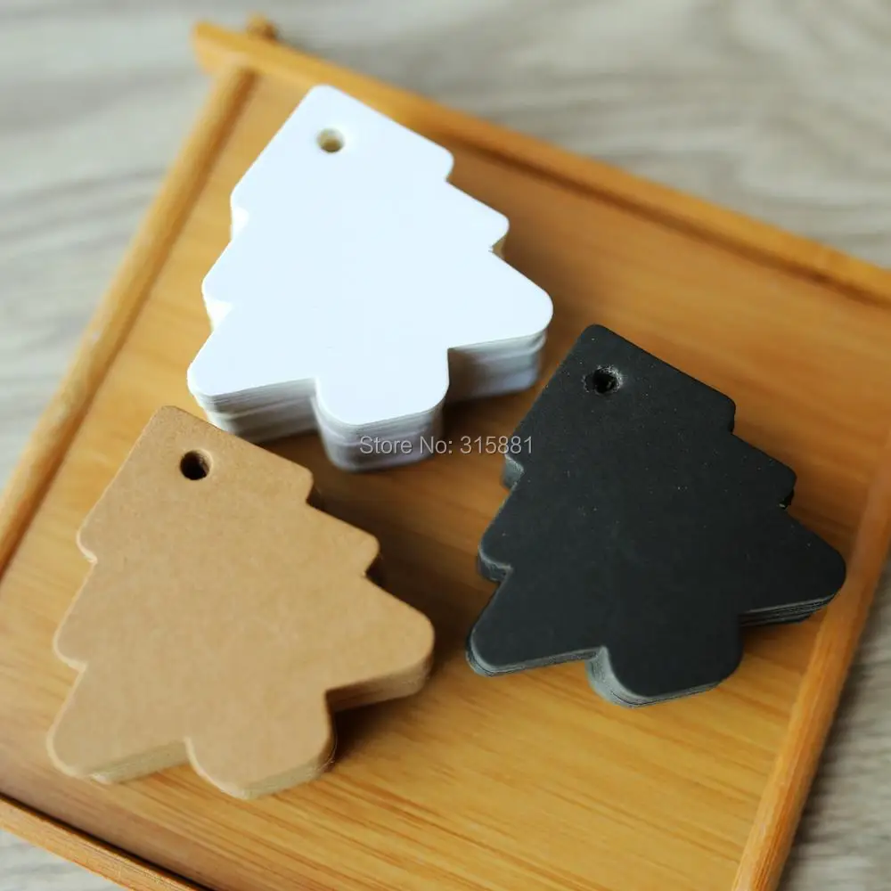 

White Black Brown Kraft Paper Tags Tree Shaped Label Luggage Wedding Note Blank Price Hang Tag Wedding Card 5.5*5.4cm 100pcs/lot