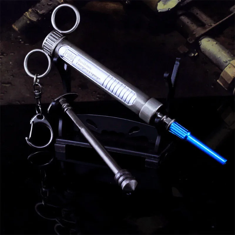  New Arrive PUBG Playerunknown's Battlegrounds Logo Adrenaline syringe Keychain Pendant Cosplay Acce