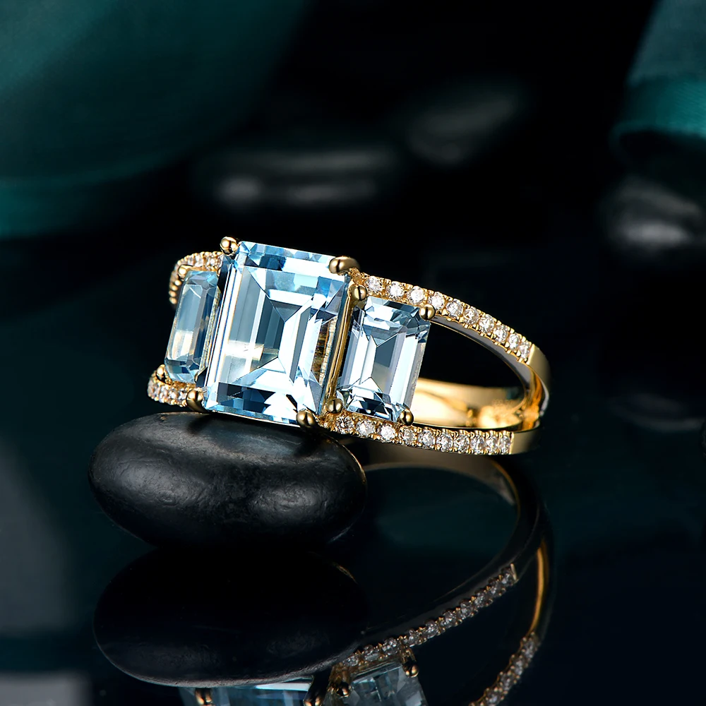 Caimao Jewelry 14kt Yellow Gold 4.38ct Blue Topaz & 0.20ct Natural Diamond Engagement Ring