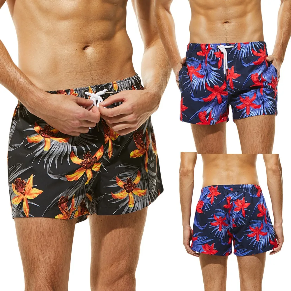 Мужские Пляжные Купальники Модные мужские дышащие трусы брюки цветочный принт купальники пляжные шорты тонкая одежда W619