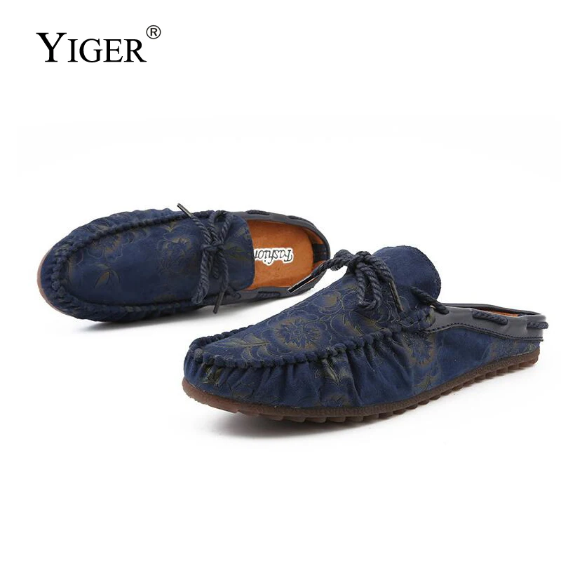 

YIGER New men Slippers Cow suede man Trend peas shoes men's loafers slippers summer male Retro slippers dress slippers 282