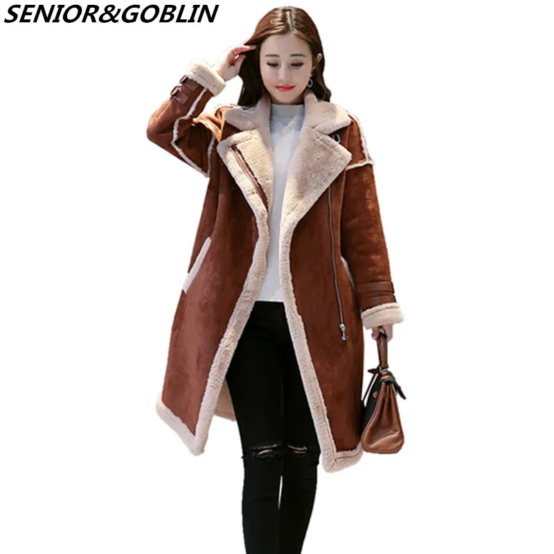 2019 High Quality Winter Faux Suede Coats Women Plus Size Warm Faux