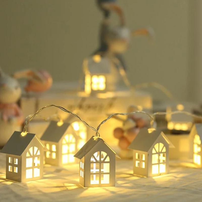 Wooden House LED String Lights 1020LED AA Battery Powered Fairy Lights House Shape Lights For Holiday Event Home Party Wedding (3)