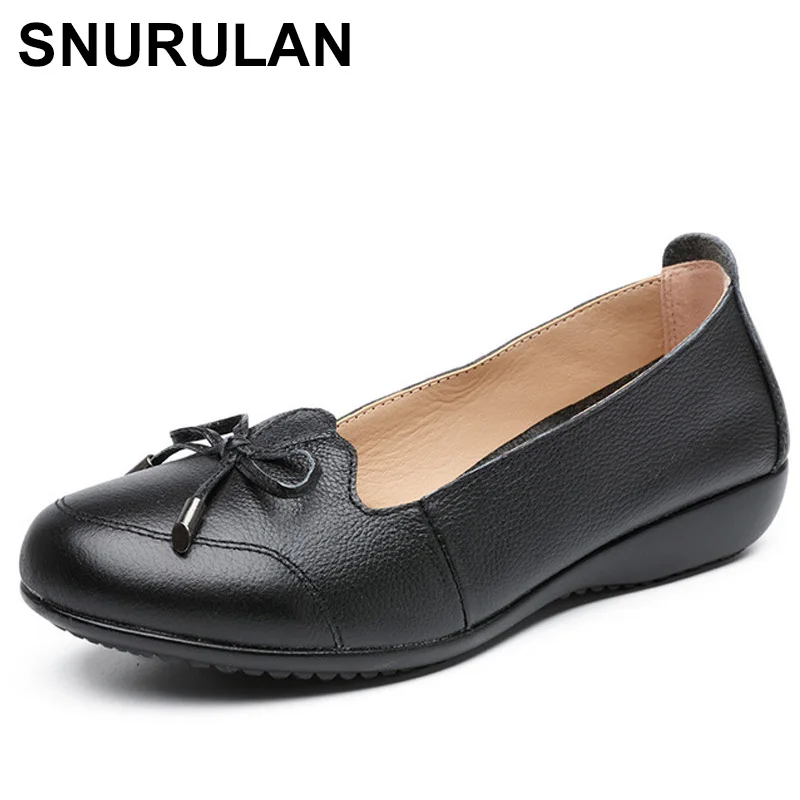 

SNURULAN Plus Size 35-43 New Genuine Leather Bowknot Women'S Leisure Shoes Shallow Simple Cow Leather Shoes Casual Loafer E542