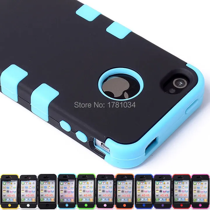 

Heavy Duty Shock Proof Shell High Impact Back Hybrid Case For iphone 4 4S 4G Armour 3 in 1 Silicone+PC Hollow Cover 11 colors