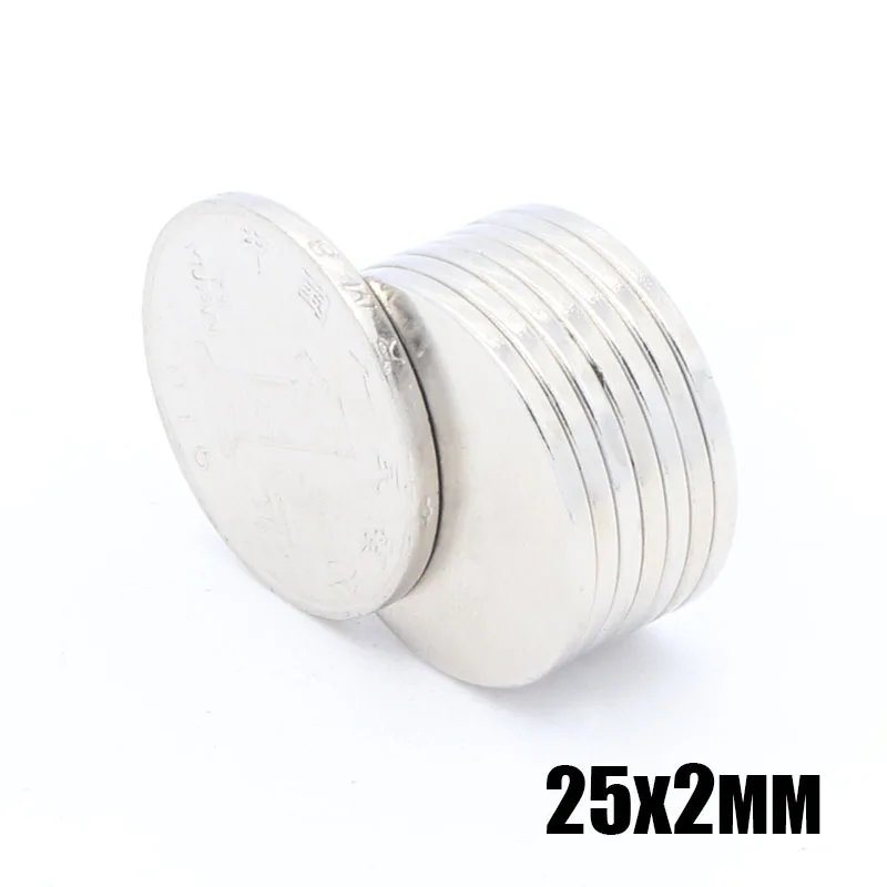 20 шт 25x2 мм, неодимовый магнит 25*2 мм диск сильные редкоземельные магниты 25 мм x 2 мм NdFeB постоянный Круглый Сильный магнитный