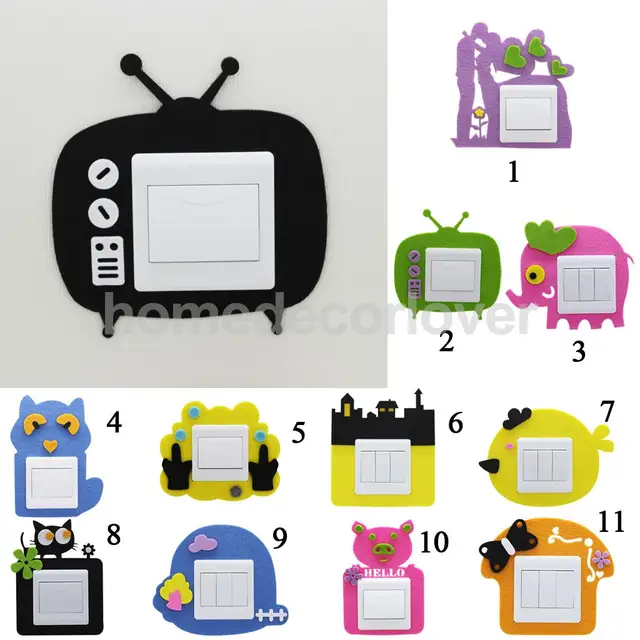 8pcs Light Switch Plug Socket Surround Cartoon Sticker Cover Outlet 8pcs Light Switch Plug Socket Surround Cartoon Sticker Cover Outlet Home Decor Various Patterns