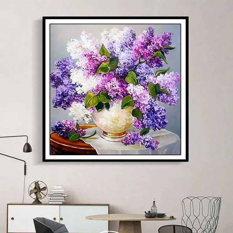 

5D DIY Diamond Painting Flowers Cross Stitch Diamond Embroidery Mosaic Diamonds Purple Lavender Flower Home Decor, Flower