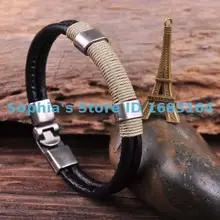 G34 Серфер двойной 4 мм кожа конопли мужские браслет манжеты черный и бежевый