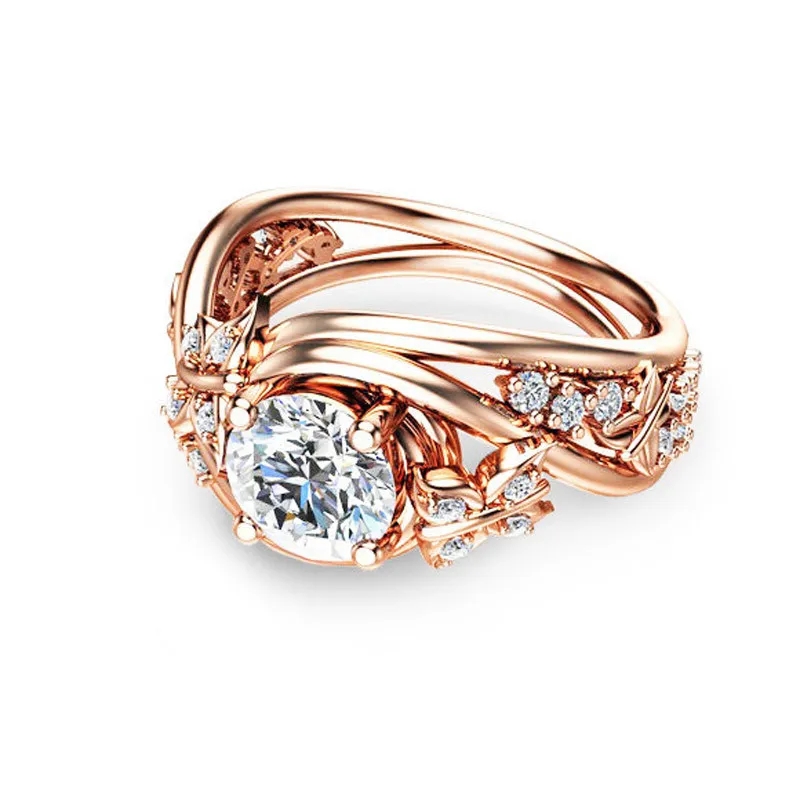 Модель года, свадебные кольца с розовым цветком и фианитом для женщин, ювелирные изделия для помолвки, розовое золото, свадебное кольцо, Прямая поставка
