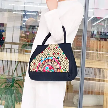 

New National Women Embroidery black Bag Embroidered Shoulder Messenger Bag Handbag Vintage Hmong Ethnic Thai Indian Boho Bags