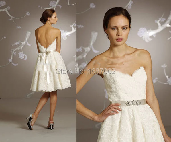 novia sin tirantes de encaje vestidos novia corto rodilla fajas