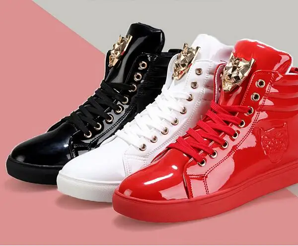 2017 New Fashion High Top Casual Shoes For Men PU Leather Lace Up Red White Black Color Mens Casual Shoes Men High Top Shoes цена 2017 New Fashion High Top Casual Shoes For Men PU Leather Lace Up Red White Black Color Mens Casual Shoes Men High Top Shoes цены онлайн
