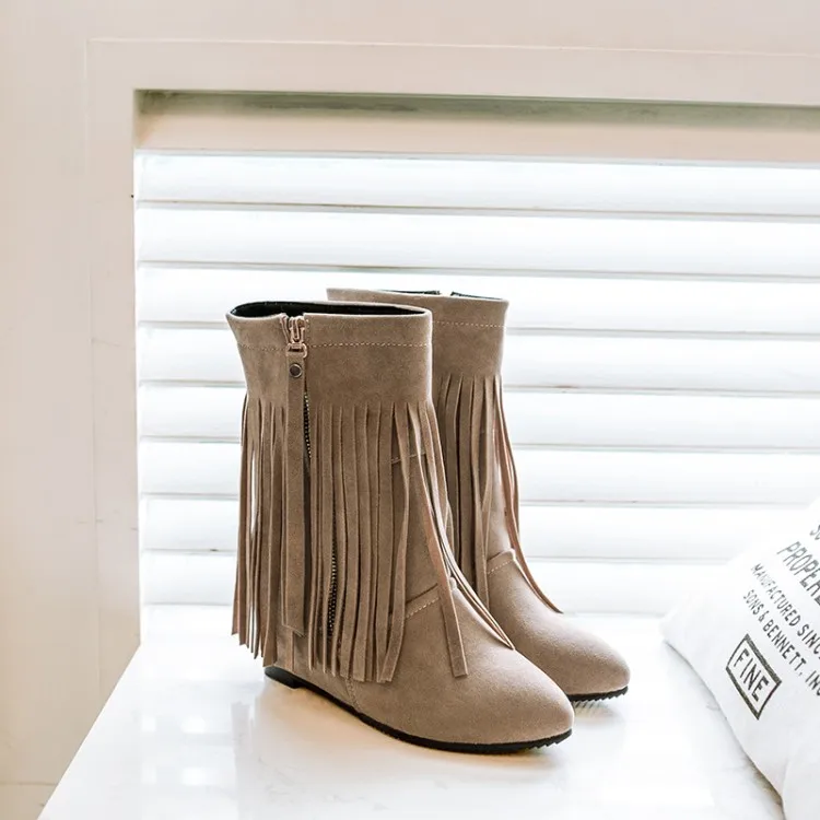 

Big Size 9 10 11 12 boots women shoes ankle boots for women ladies boots Fringe side zipper inside increase