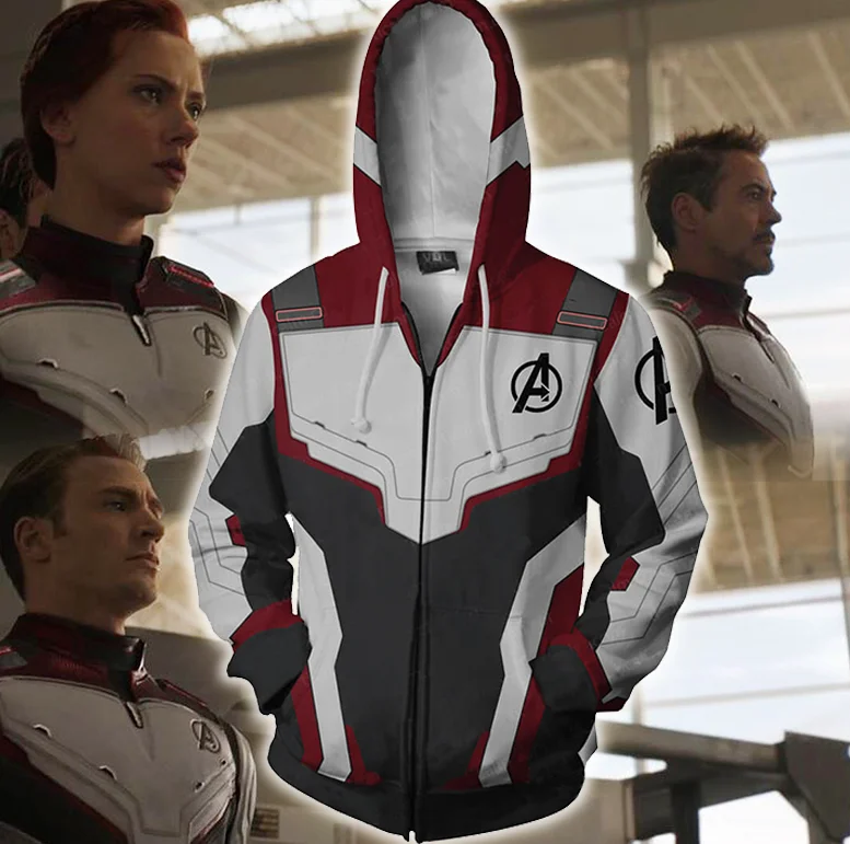 

The Avengers 4 Endgame Quantum Realm Cosplay Costume Hoodies Men Zip Up Hooded Sweatshirt Polyester Jacket Clothing