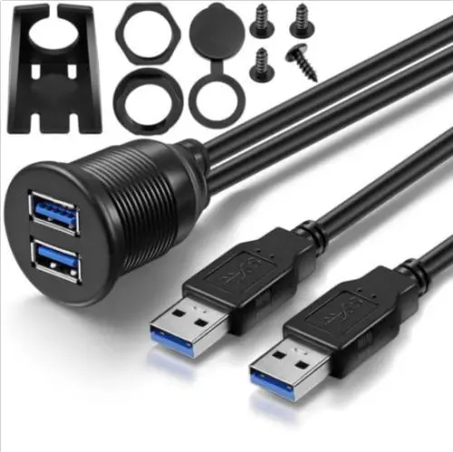 

2 Ports Dual USB 3.0 Male to USB 3.0 Female AUX Flush Mount Car Mount Extension