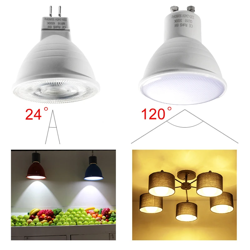 [Mingben] светодиодные лампы Spotlight GU10 MR16 6 Вт 220 В 230 COB чип 24 120 градусов прожектор
