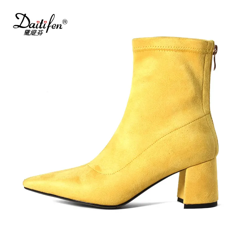 

Daitifen sheep suede ankle boots fashion round toe thick heel women boots high heel genuine leather lady boots plus size 33-43