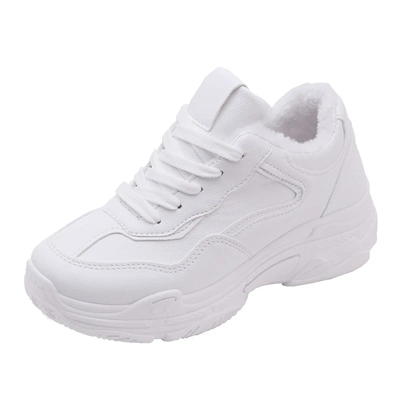 

2018 women sneakers platform wedge white female shoes breathable thick-soled warm plush winter cotton tenis casual feminino