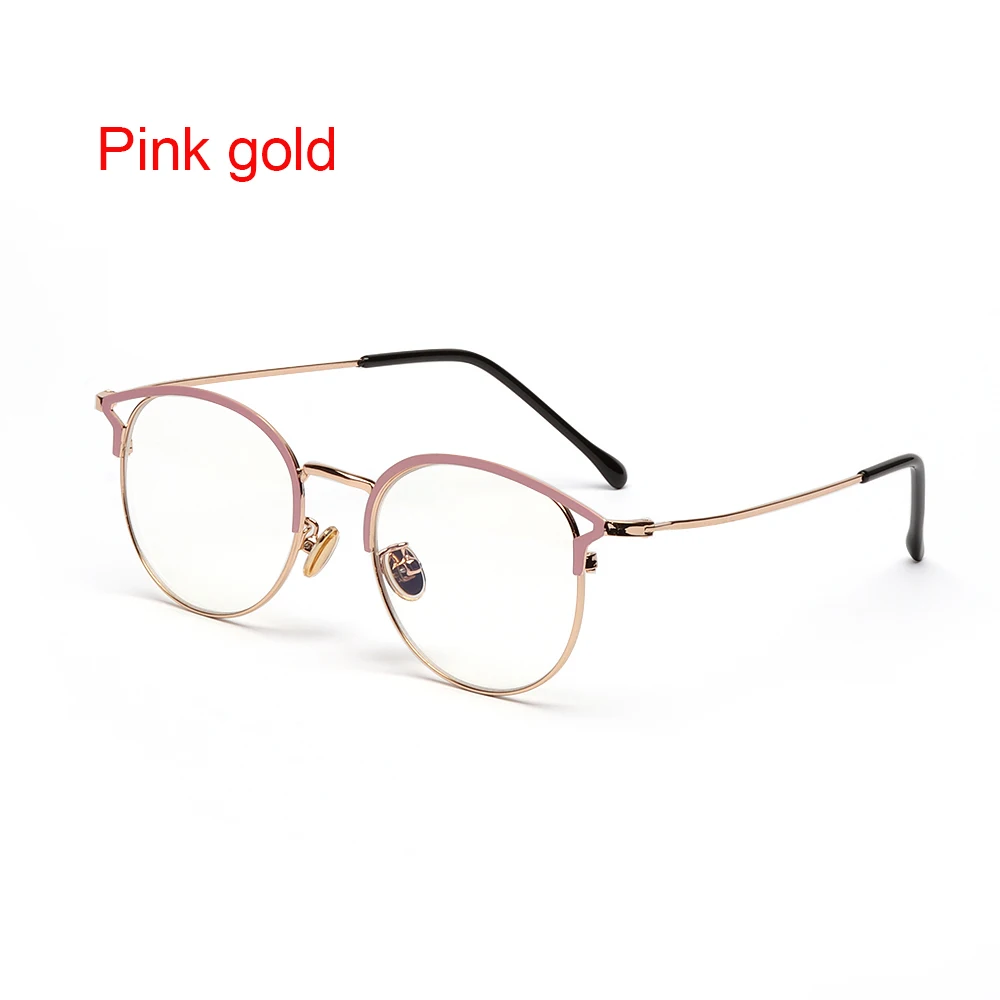 Роскошные брендовые винтажные Ретро очки с металлической оправой, прозрачные линзы, очки в духе гиков, компьютерные очки, прозрачные круглые очки унисекс - Цвет оправы: pink gold