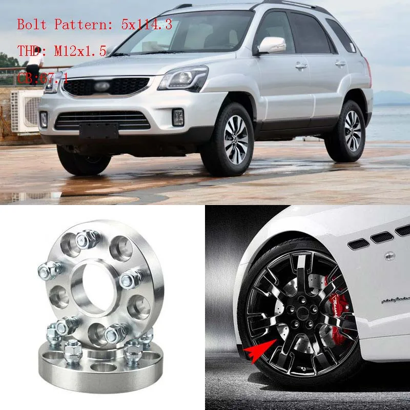 

4pcs 1" Wheel Spacers Adapters 5 Lug 5x4.5"/5x114.3-12x1.5 Studs For Kia Sportage 2005+