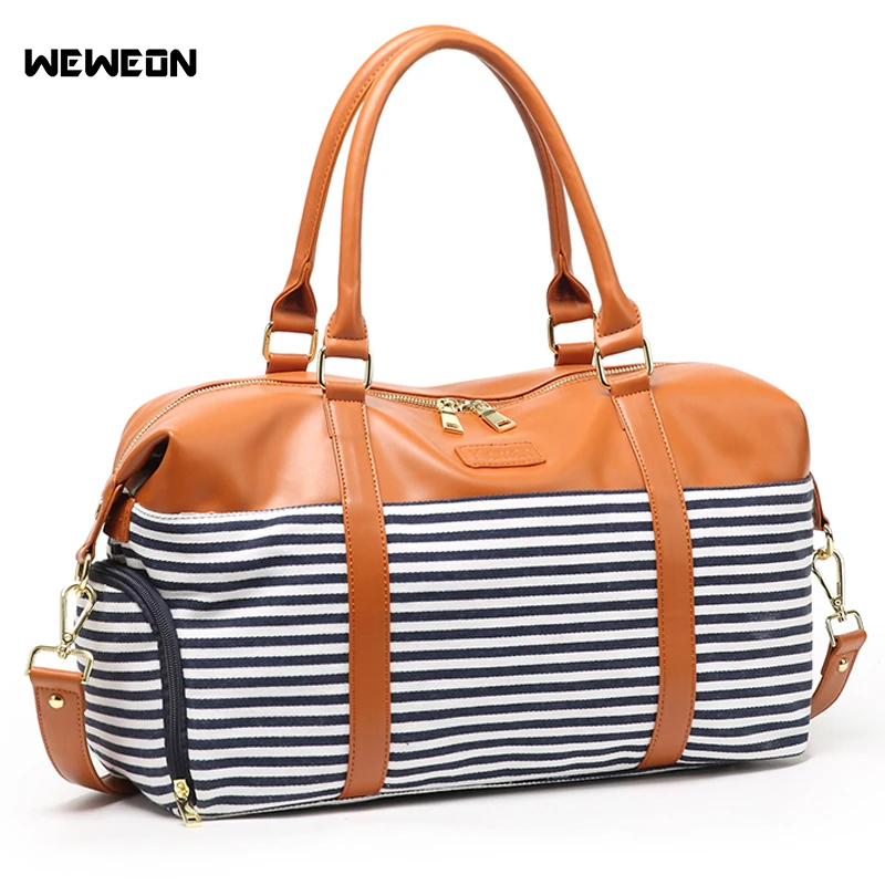 Outdoor Stylish Women PU Leather Sports Bags Canvas Gym Bag For Shoes
