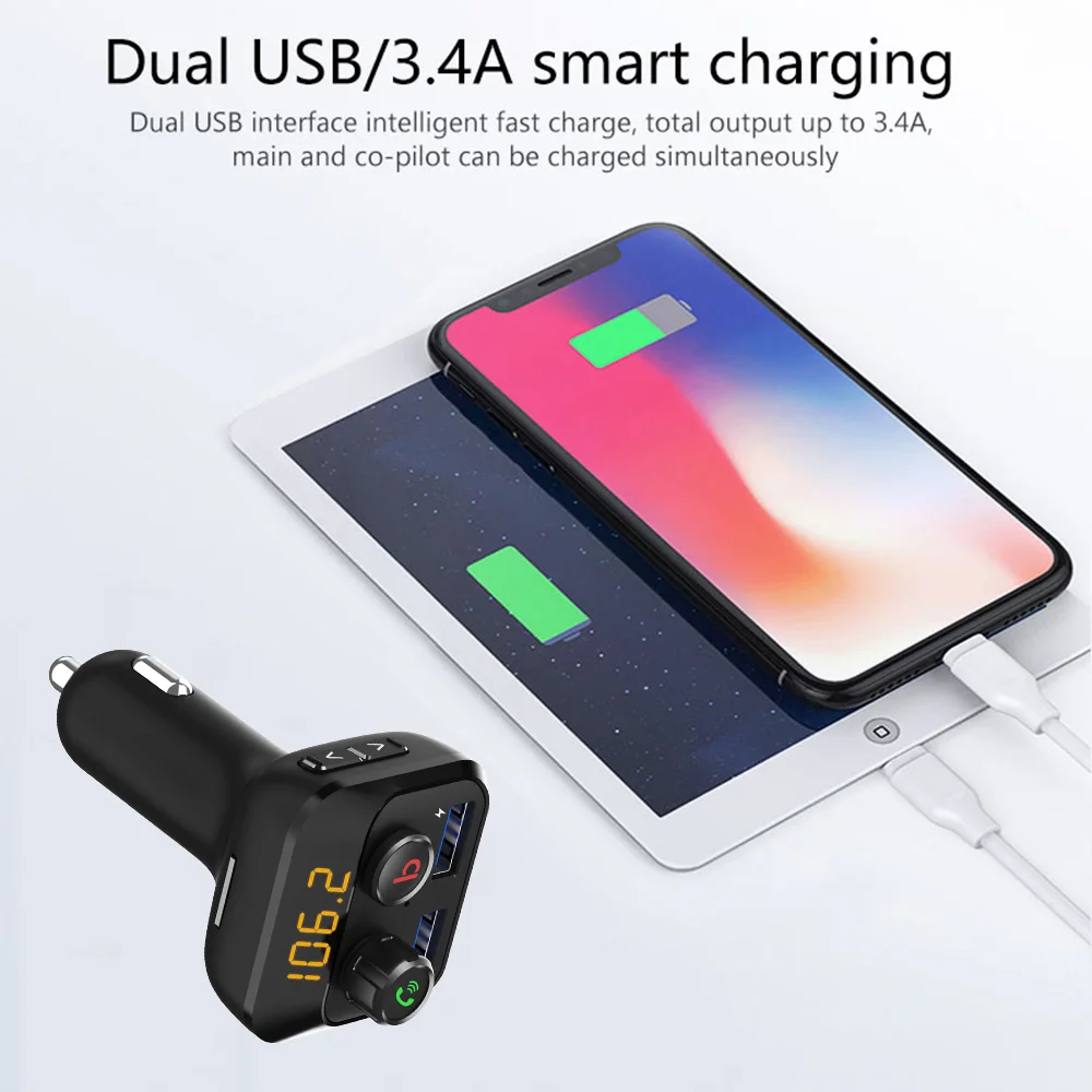 Konrisa fm-передатчик модулятор Bluetooth 5,0 автомобильный комплект громкой связи басовая Кнопка A2DP музыкальный плеер двойной USB Поддержка TF карта u-диск