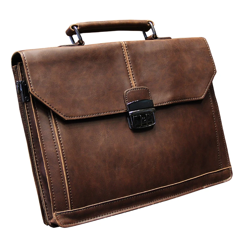 

Vintage Men's Bag Crazy Horse PU Leather File Briefcase Men Messenger Bags Fashion Portfolio 12" Laptop Handbag