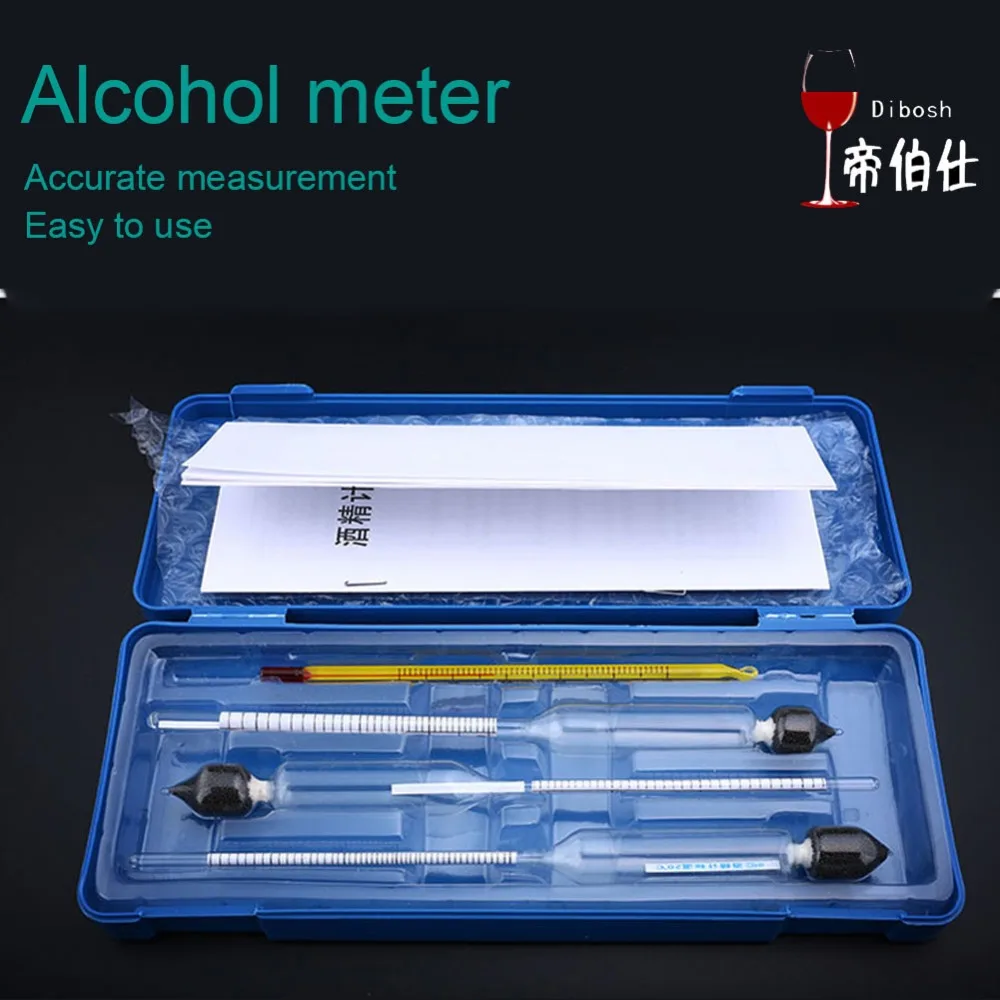 3 Pcs 0-100% Hydrometer Alcoholmeter Tester Set Alcohol Concentration Meter + Thermometer Domestic Distillation Alcohol Meter