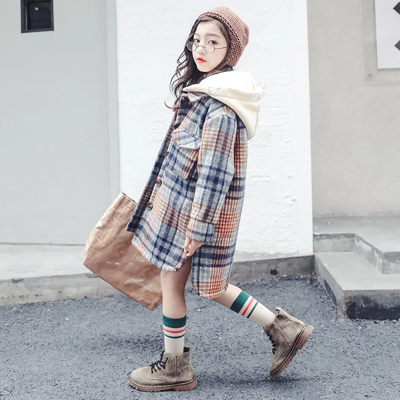 

girl wool coat hooded 2018 winter outwear children girl wool coat 12 years old