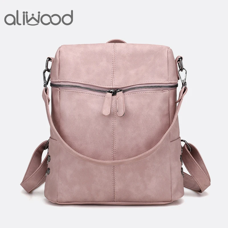 

Aliwood Fashion Women's Backpack Shoulder Bags Double Zipper Leather Female Small Backpacks For Teenage Girls Mochila Feminina