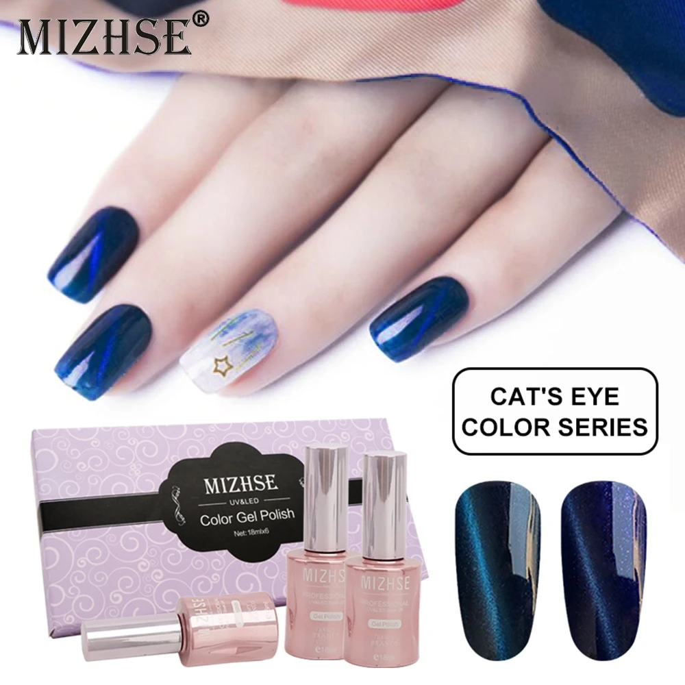

MIZHSE Blue Cat's Eye Color Series Nail Gel Polish 3D Cat Eye Effect Nail Art Tips Gel Polish Manicure Decorations Accessories