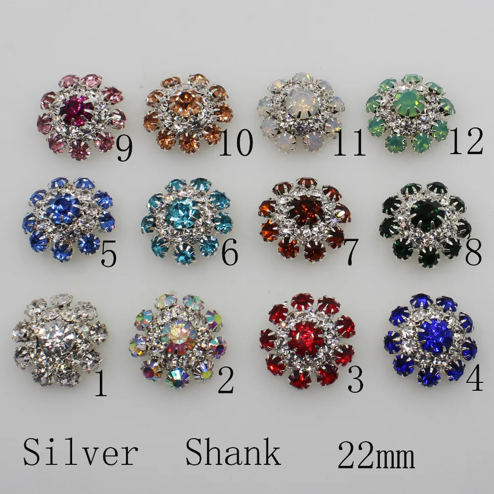 

New 5Pc 22mm silver shank metal buttons variery color rhinestone crystal crafts sewing clothing button wedding hair Decoration