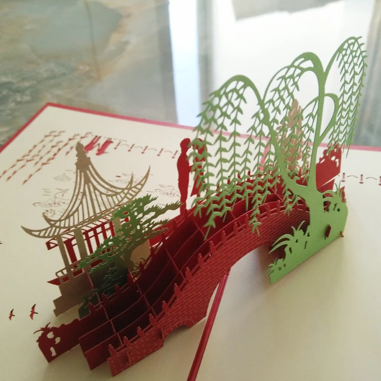 

Unique 3D Paper-cut Scenic Greeting card Folding type Handmade Openwork Chinese Ethnic Crafts cards Business Gifts