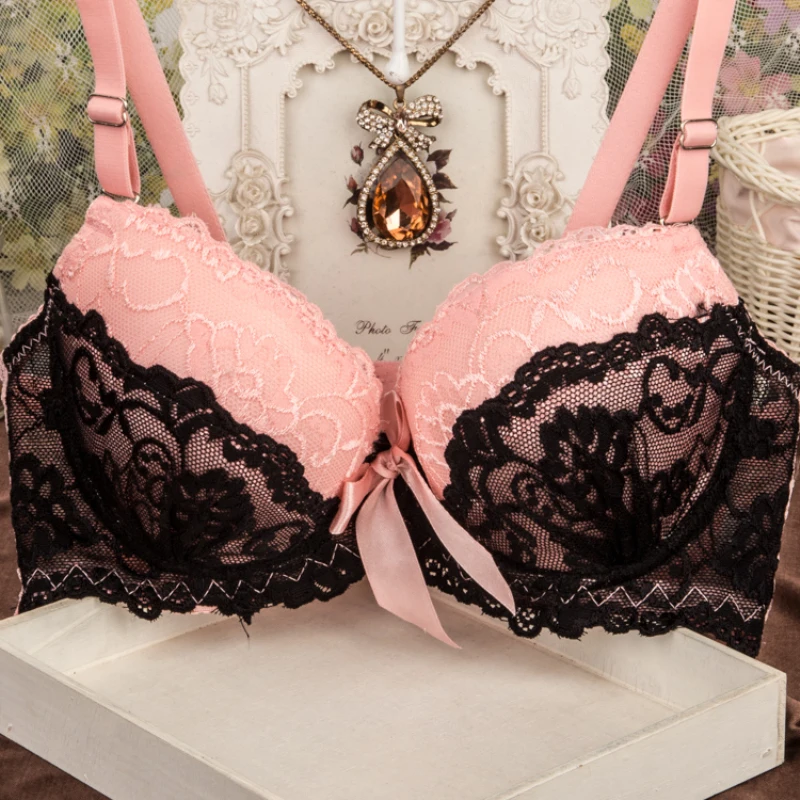  Double Layer Lace Bra Lingerie Push up Sexy Padded Bra Lovely Underwear gathering Bra Embroidery H1