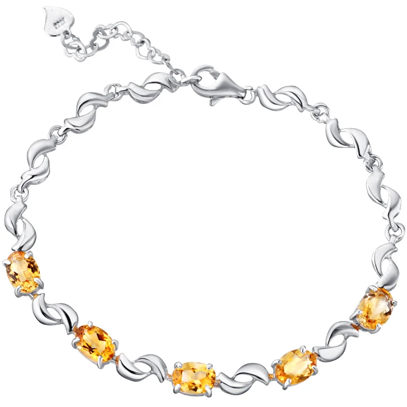 

Natural Citrine Bracelet 925 Sterling silver Woman Fine Elegant Yellow Crystal Jewelry Girl Birthstone Valentine Gift SB0003C