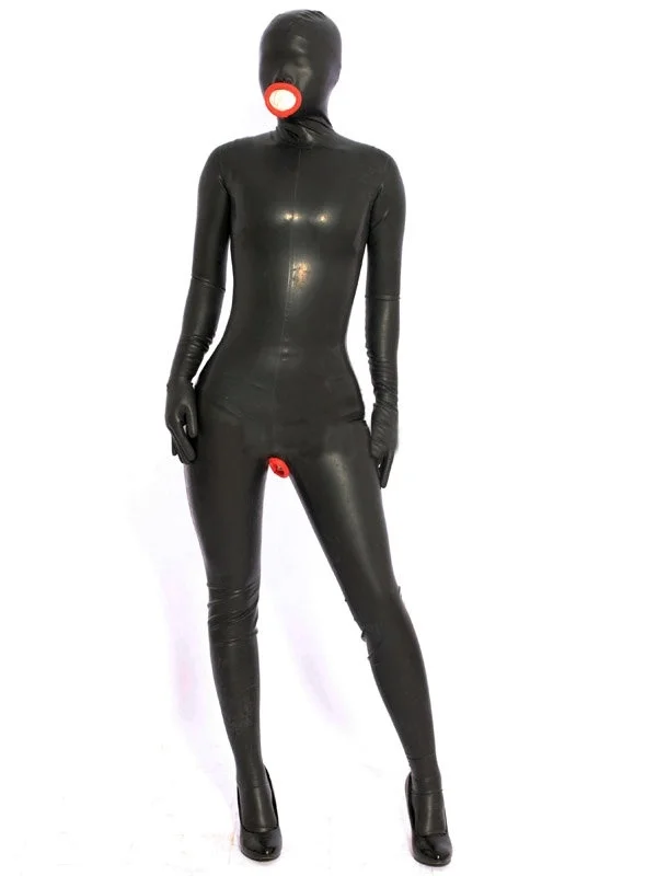 Латексная резиновая маска перчатка Gummi Catsuit боди для всего тела черные колготки