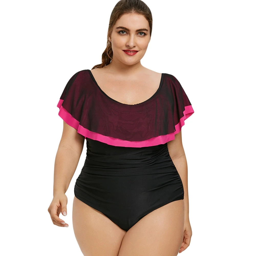 Plus Size One Piece Swimwear Women Swimsuit Sexy Monokini Ruffle