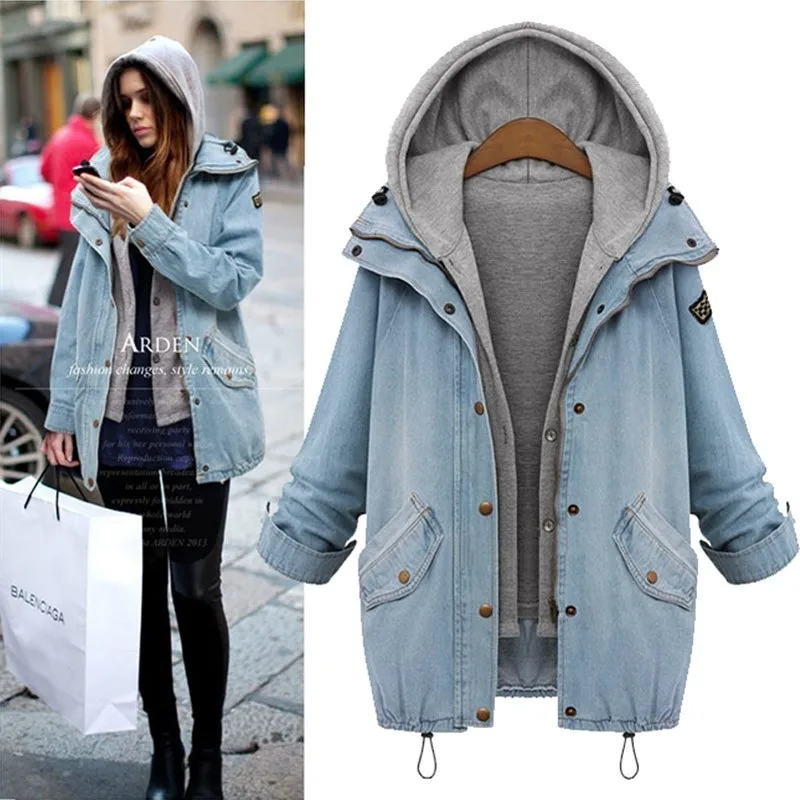 Hooded Drawstring Trends Jackets 2016 Fashion Autumn Winter Pockets Two Piece Outerwear Women Long Sleeve Buttons Blue Coat (10)
