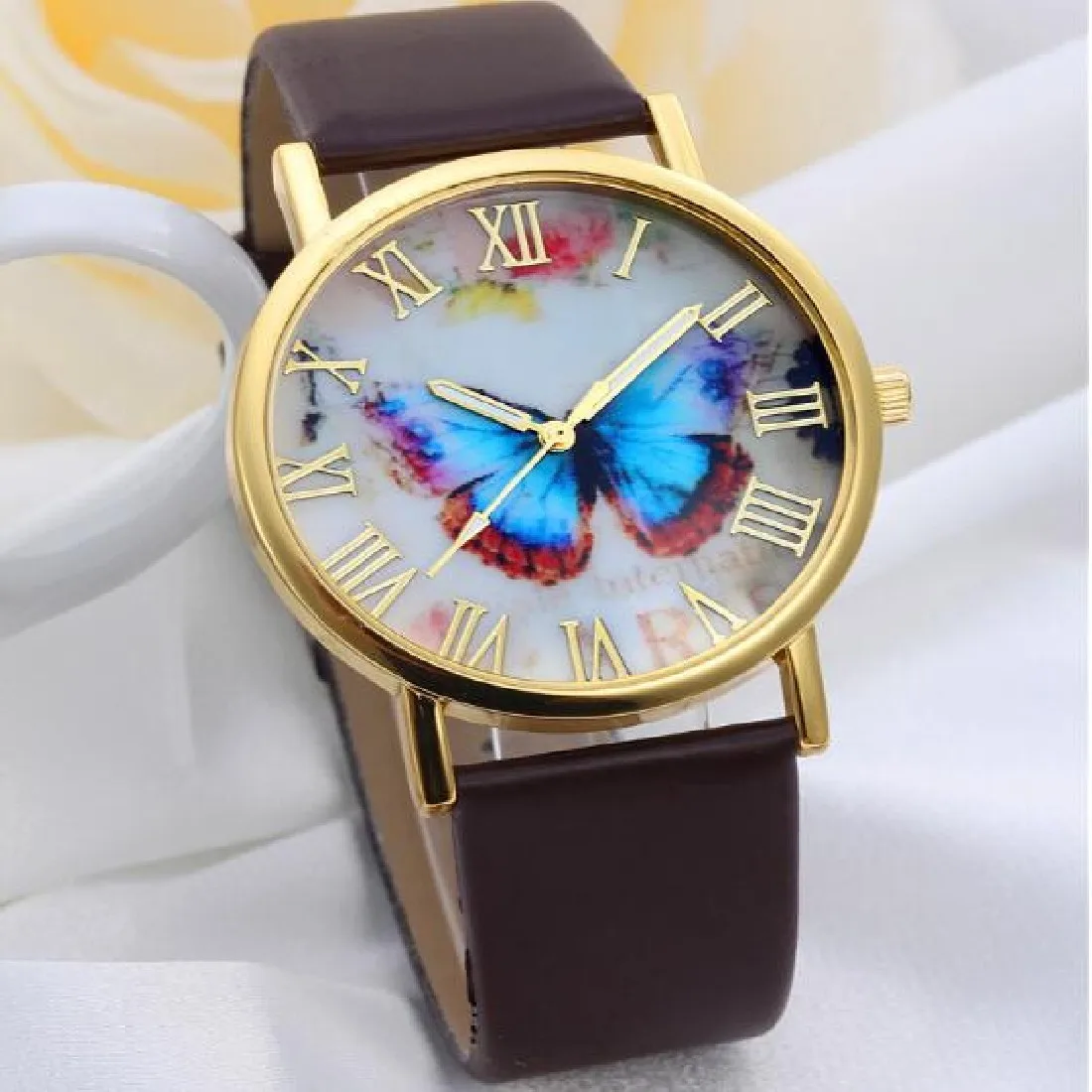 New Fashion Women Watches Butterfly Leather Band Clock Analog Quartz ...