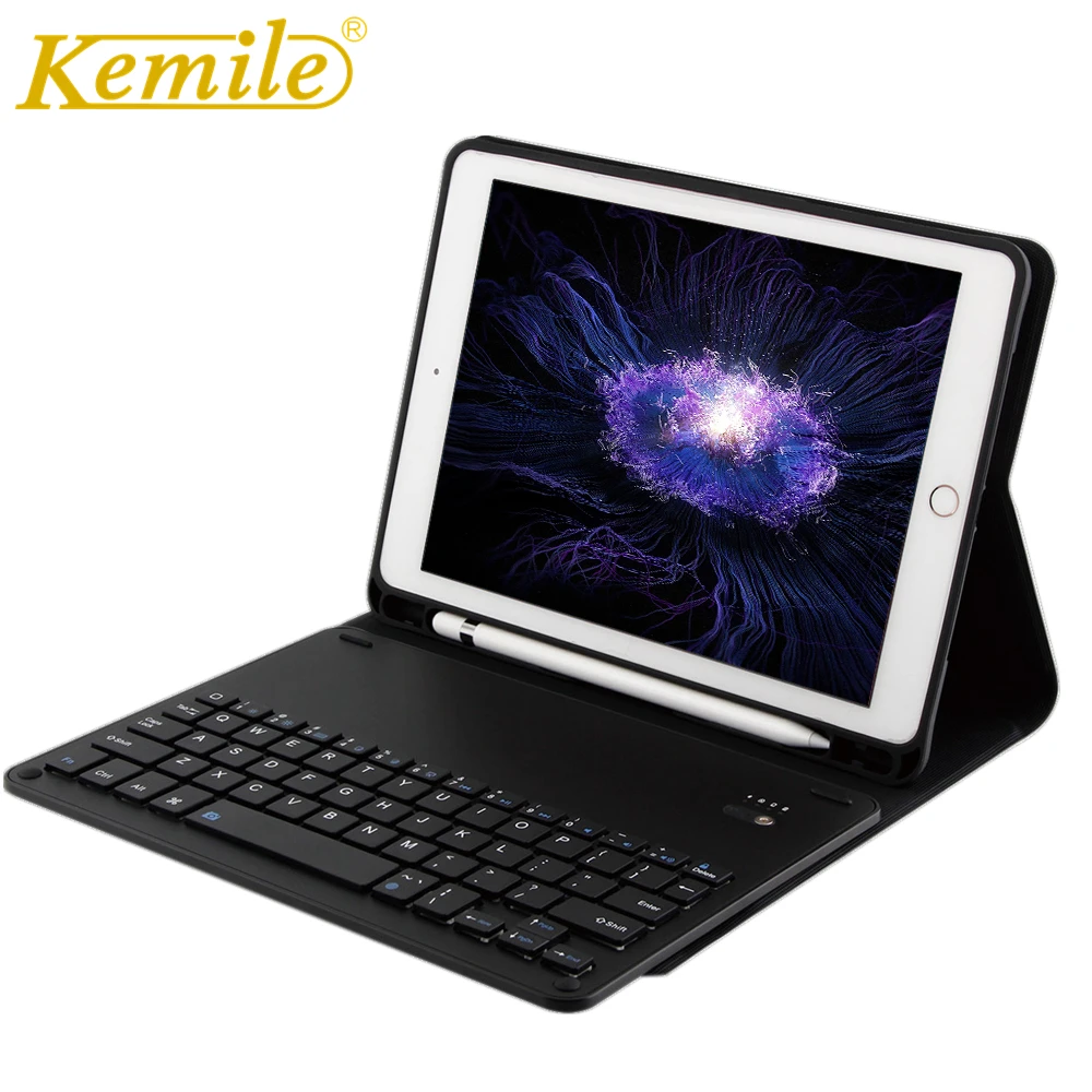 

Case For iPad 2018 9.7 Kemile Removeable Wireless Bluetooth 3.0 Keyboard W Pencil Holder Cover For ipad 2018 9.7 A1893 A1954
