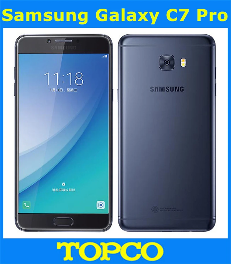 Разблокированный мобильный телефон samsung Galaxy C7 Pro C7010, GSM, 3G и 4G, Android, четыре ядра, 5,7 дюймов, две sim-карты, 16 МП, 64 Гб ПЗУ, отпечаток пальца