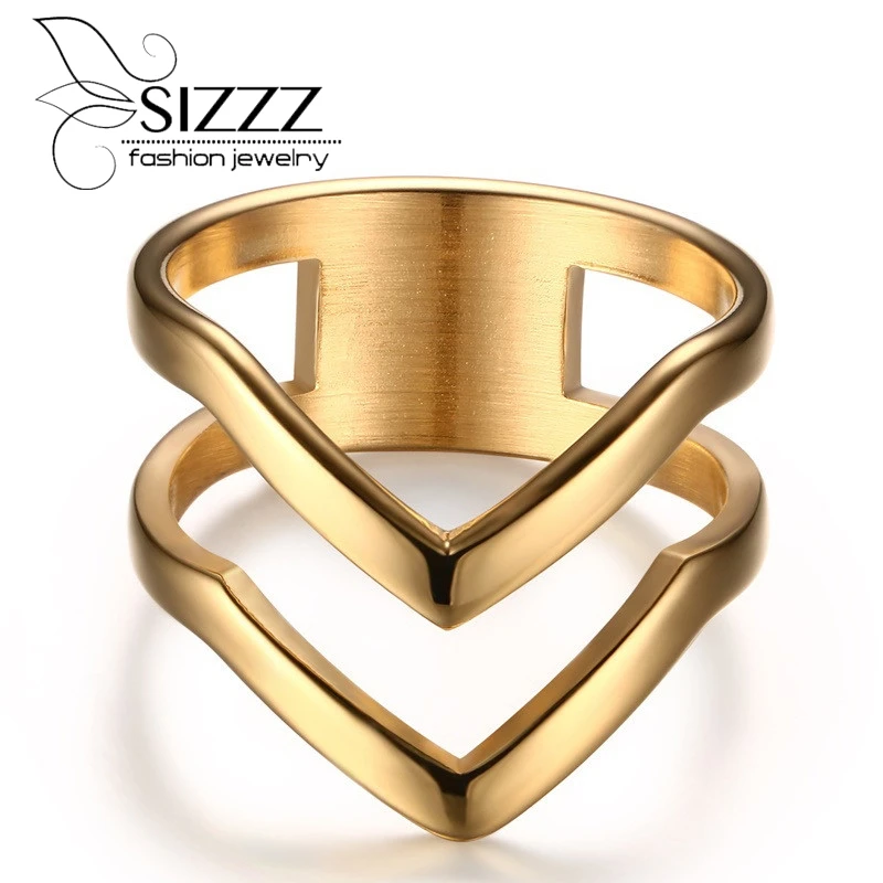 

SIZZZ Chevron Ring V Shape Ring for Women Girl Stainless Steel Wedding Bands alliances of woman man