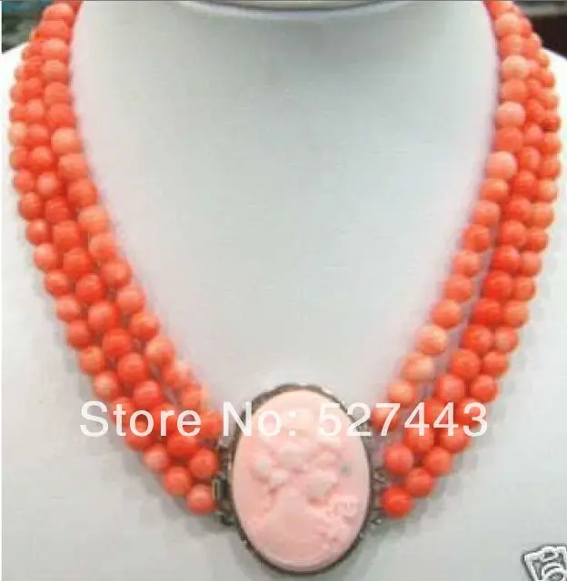 

Wholesale Rare 3 rows 7-8mm Pink coral beads necklace+