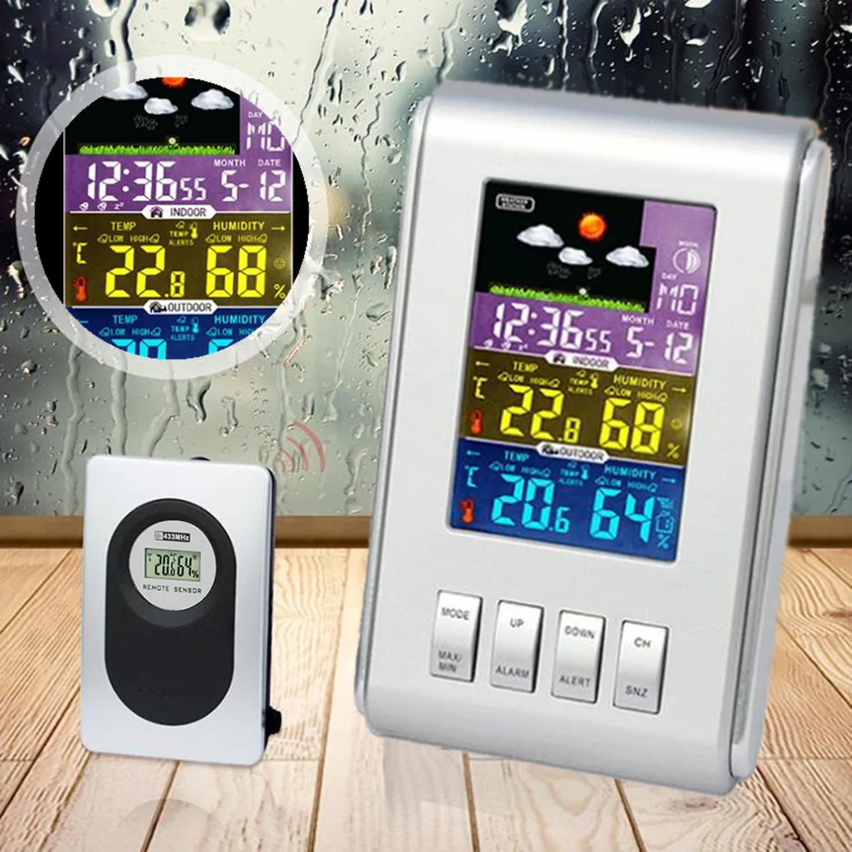 

H103G Color Wireless LCD Clock Indoor Outdoor Weather Station Temperature Humidity Meter Sensor Hygrometer Digital Thermometer