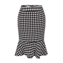 Элегантная юбка-карандаш Для женщин Русалка Юбка Цветочный плед печати Высокая Талия Тонкий Bodycon Раффлед юбка женский колено-Длина юбки