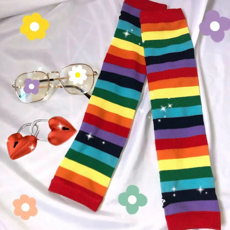 

Rainbow color Breathable Fabric UV Protection Running Arm Sleeves Fitness Basketball Elbow Pad Sport Arm Warmers