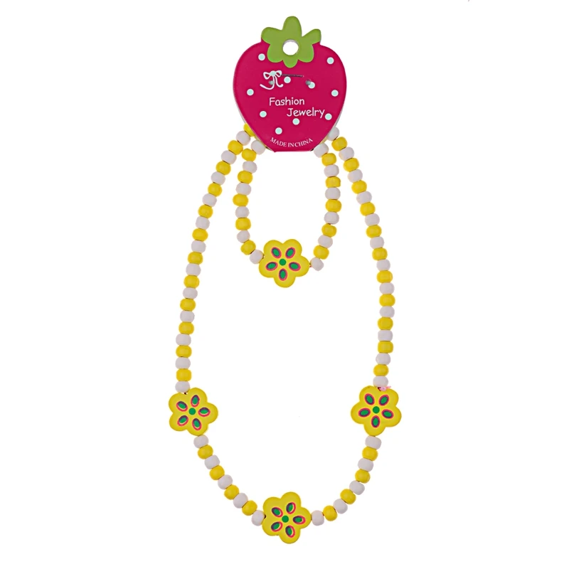 TopHanqi, 1 комплект, Детские ювелирные наборы, Желтый Деревянный милый цветочный узор, ожерелье и браслет для девочек, подарок на день рождения - Окраска металла: CS38