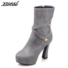 New Fashion With Warm In The Boots Waterproof Head Round Martin Boots Metal Decoration Shoes Women Wedge Ankle Boots 34-43
